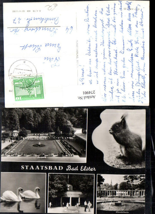 274901,Bad Elster Staatsbad Wandelhalle Brunnen Marienquelle Schwäne Eichhörnchen Mehrbildkarte