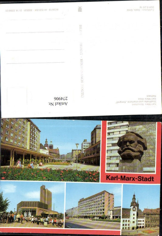 274906,Karl-Marx-Stadt Chemnitz Rosenhof Monument Stadthalle Allee Rathaus Mehrbildkarte