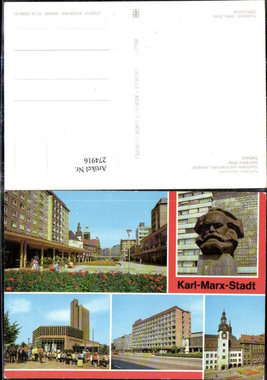 274916,Karl-Marx-Stadt Chemnitz Rosenhof Monument Stadthalle Allee Rathaus Mehrbildkarte