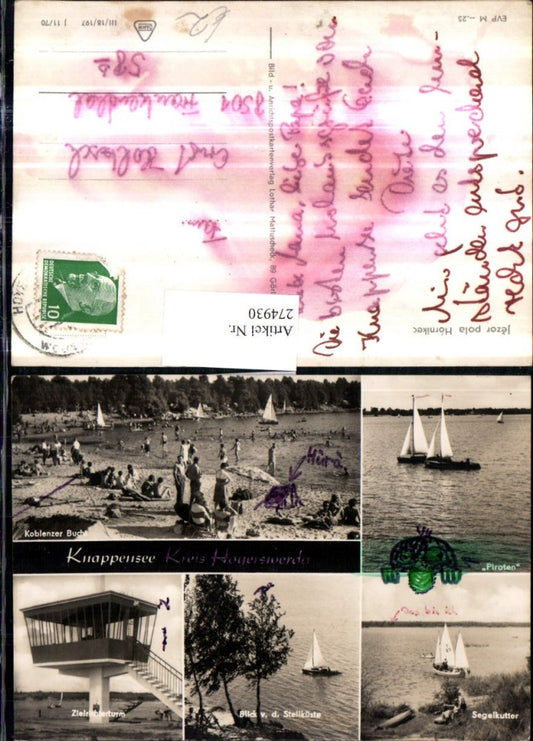274930,Knappensee See b. Hoyerswerda Bucht Strand Piraten Segelboote Kutter Zielrichterturm Mehrbildkarte