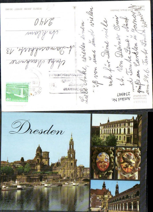 274947,Dresden Teilansicht Verkehrsmuseum Wappen aus d. Stallhof Arkaden Mehrbildkarte