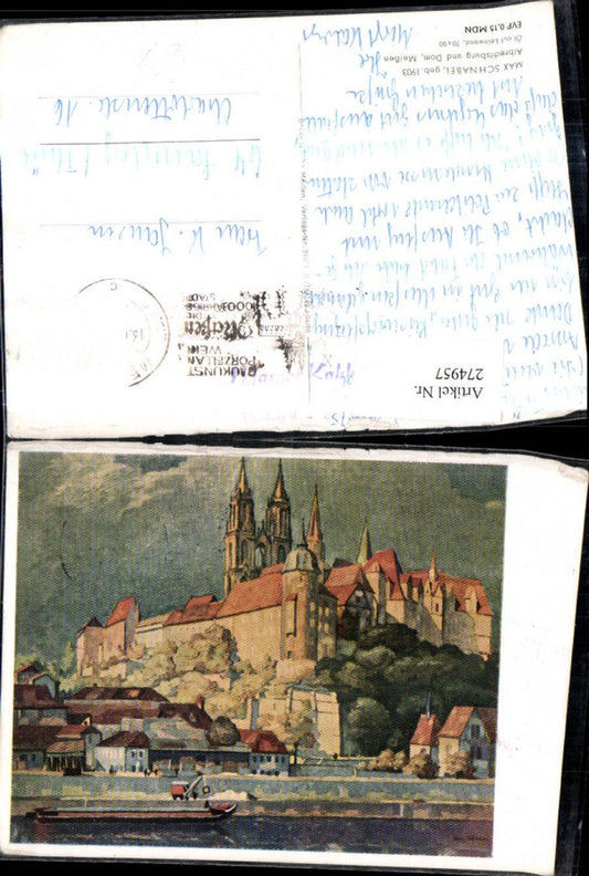 274957,Künstler AK Max Schnabel Meißen Albrechtsburg m. Dom Kirche