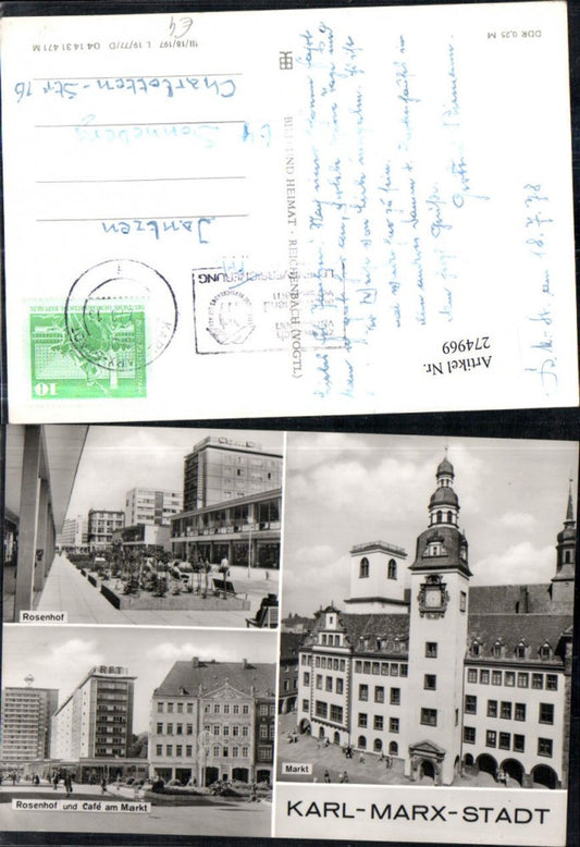 274969,Karl-Marx-Stadt Chemnitz Rosenhof Markt Rathaus Cafe am Markt Mehrbildkarte