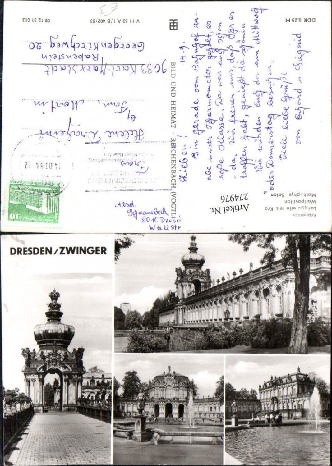 274976,Dresden Zwinger Kronentor Langgalerie Wallpavillon Salon Springbrunnen Mehrbildkarte