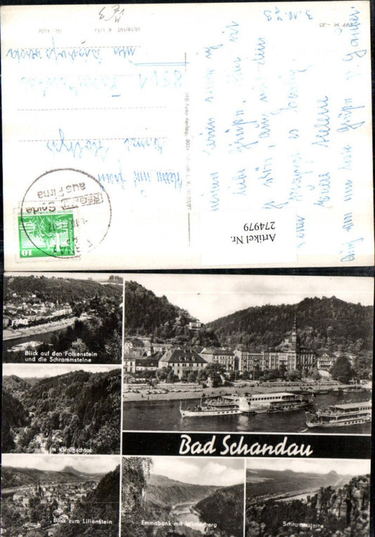 274979,Bad Schandau Totale Schiffe Schrammsteine Lilienstein Falkenstein Mehrbildkarte pub VEB 4538