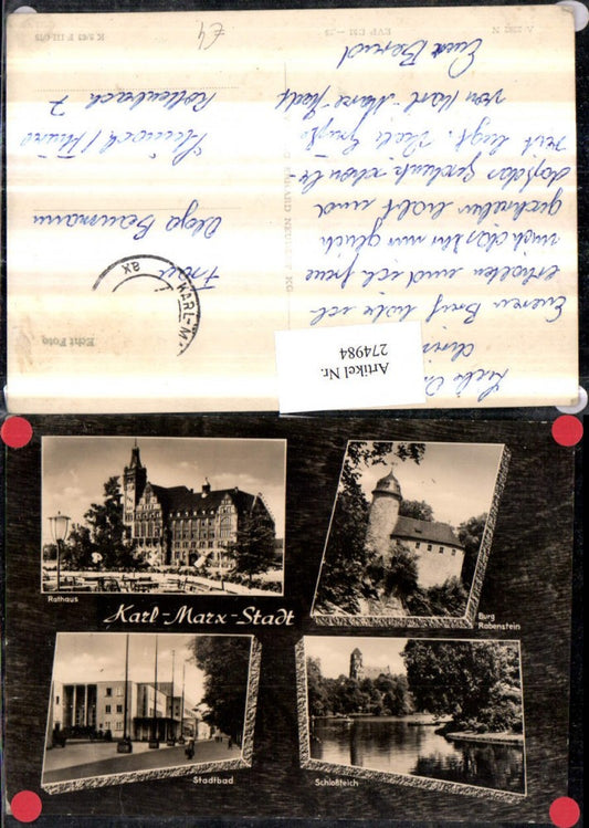 274984,Karl-Marx-Stadt Chemnitz Rathaus Stadtbad Schlossteich Burg Rabenstein Mehrbildkarte