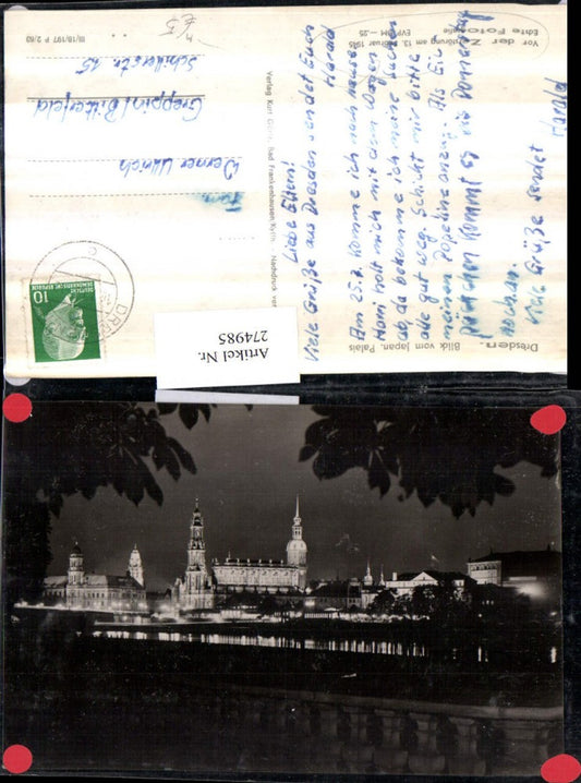 274985,Foto AK Dresden Teilansicht Blick vom Japanischen Palais b. Nacht vor d. Zerstörung am 13. Februar 1945