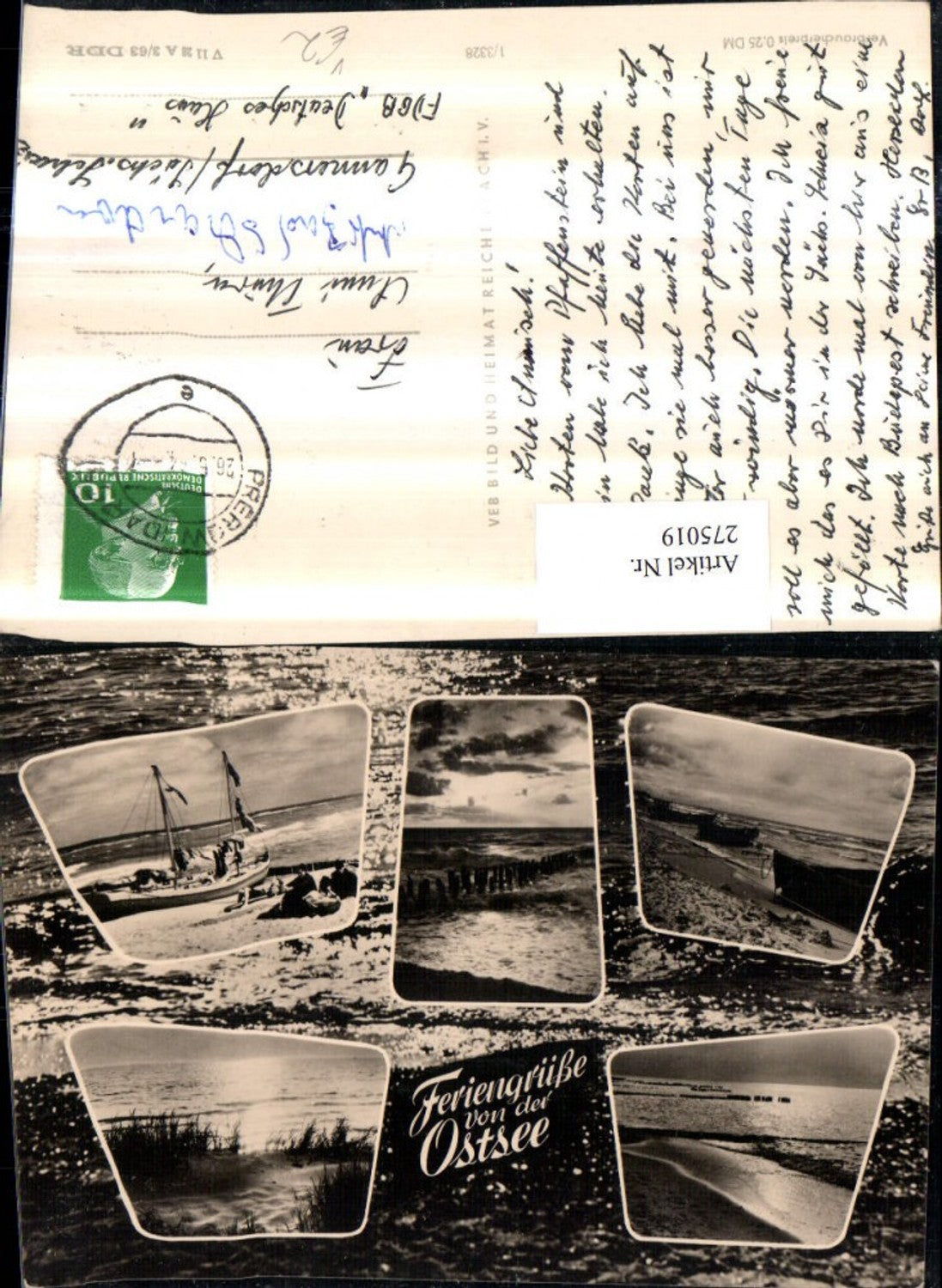 275019,Ostsee Dünen Strand Boote Segelboot Mehrbildkarte pub VEB 1/3328