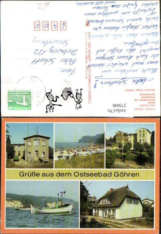 275048,Göhren auf Rügen Haus Buskam Strand Erholungsheim Fischerboote Rohrdachhaus Mehrbildkarte
