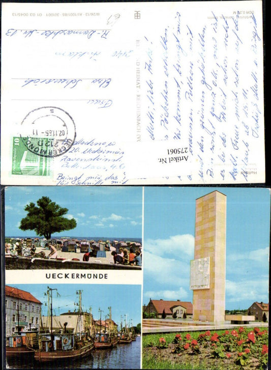 275061,Ueckermünde Haffbad Strand Hafen Boote Sowjetisches Ehrenmal Mehrbildkarte