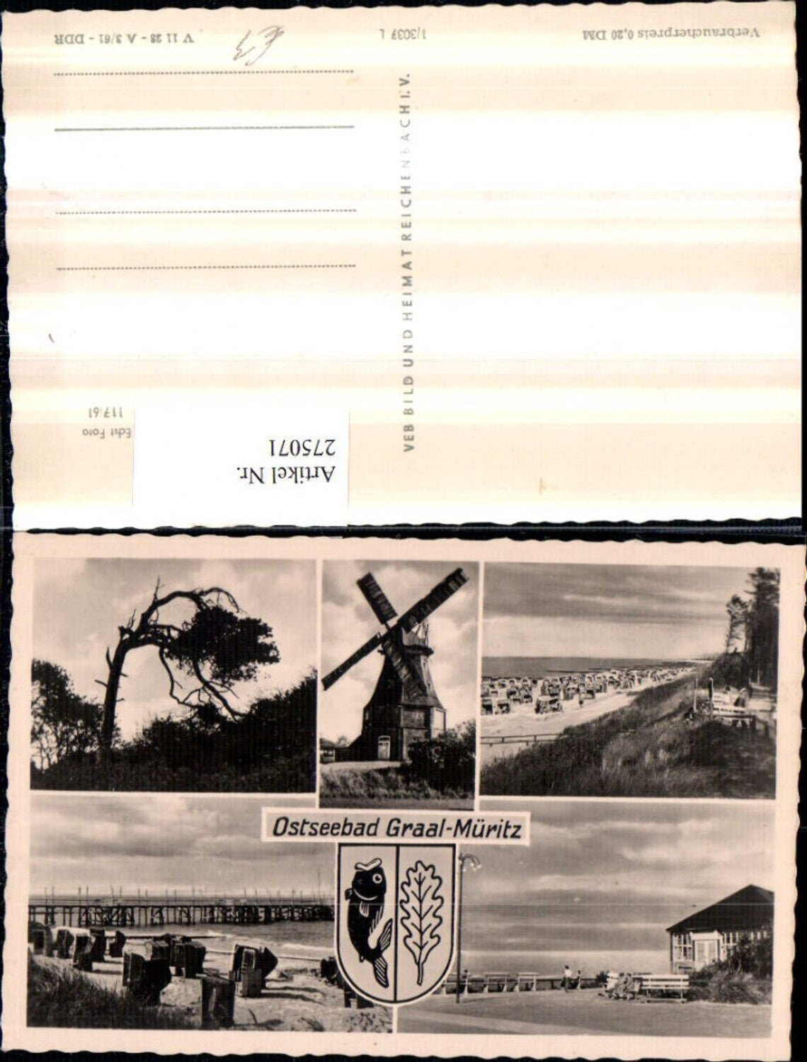 275071,Ostseebad Graal-Müritz Strand Strandkörbe Windmühle Mehrbildkarte pub VEB 1/3037
