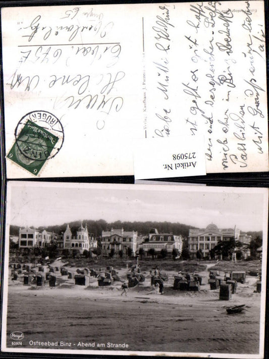 275098,Ostseebad Binz Abend am Strand Strandleben Strandkörbe