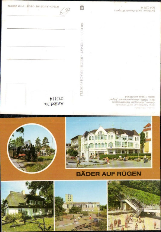 275114,Rügen Baabe Kleinbahn Binz Kaufhaus Urlauberrestaurant Göhren Heimatmuseum Sellin Strand Mehrbildkarte