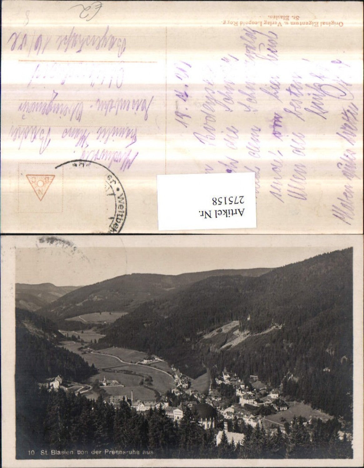 275158,St. Blasien Totale von d. Preensruhe aus
