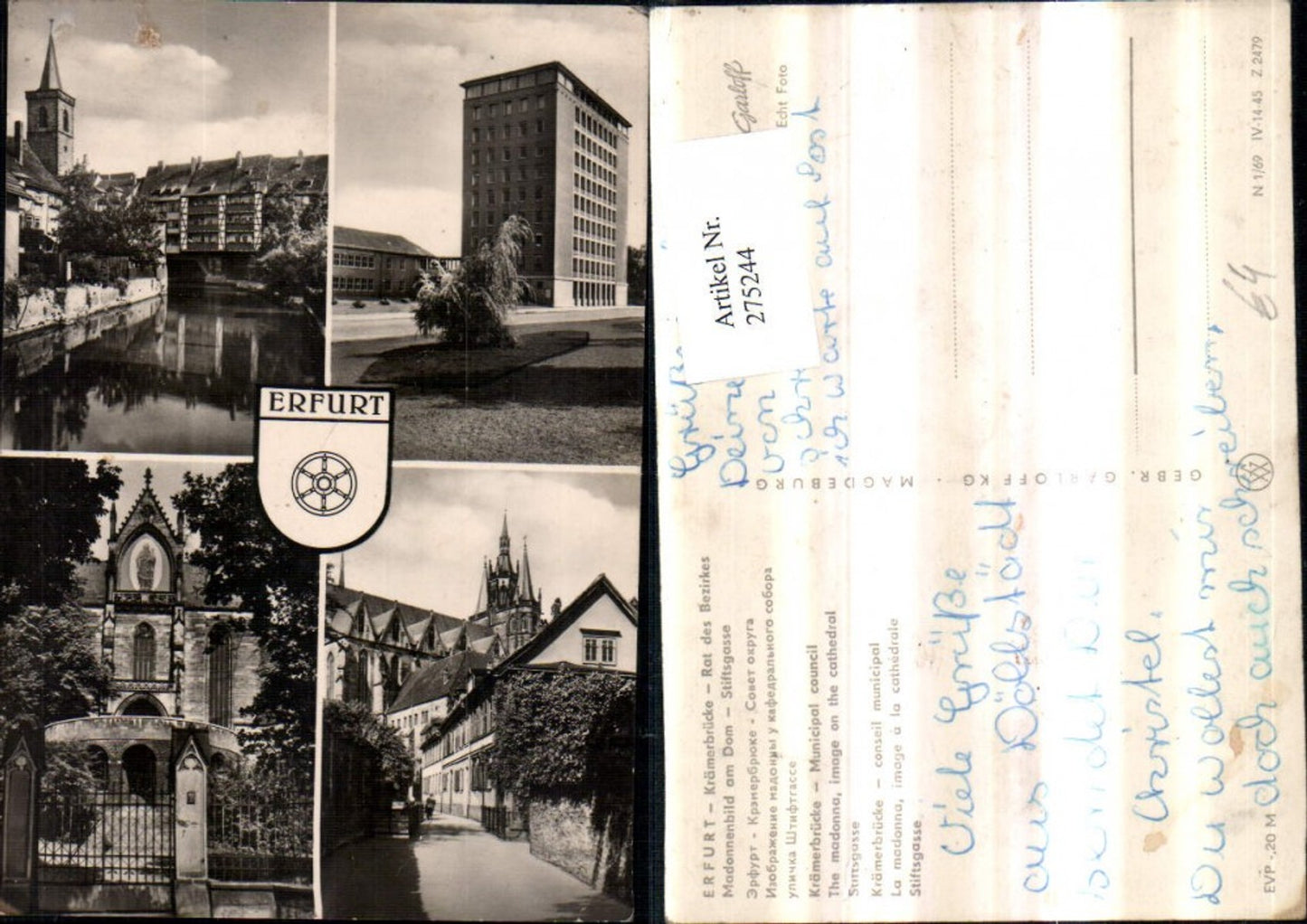 275244,Erfurt Krämerbrücke Rat d. Bezirkes Madonnenbild Stiftsgasse Mehrbildkarte