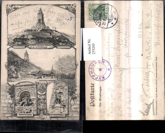 275245, Kyffhäuser Kaiser Wilhelm Monument Economy Barbarossa Equestrian Statue Multi-view postcard