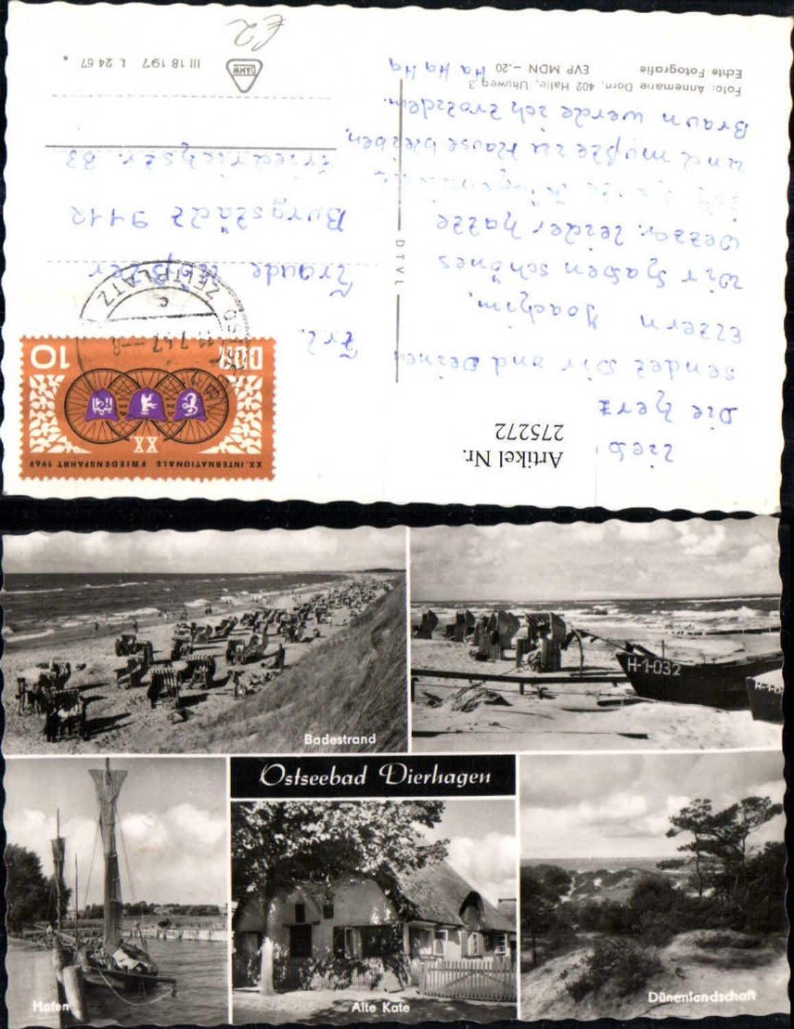 275272,Ostseebad Dierhagen Badestrand Strand Dünen Hafen Alte Kate Reetdach Mehrbildkarte
