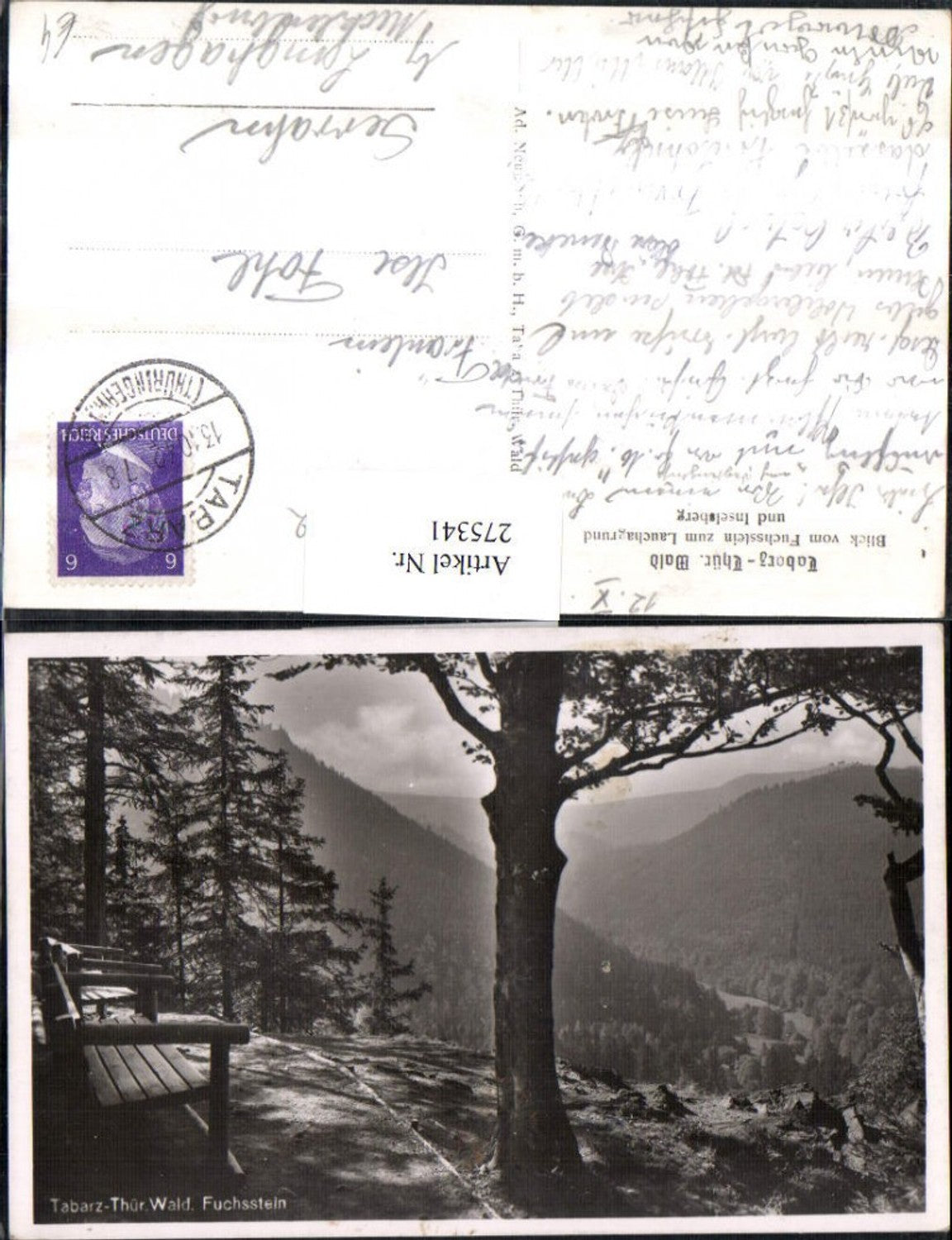 275341, Tabarz in the Thuringian Forest, view from Fuchsstein towards Lauchagrund and Inselsberg