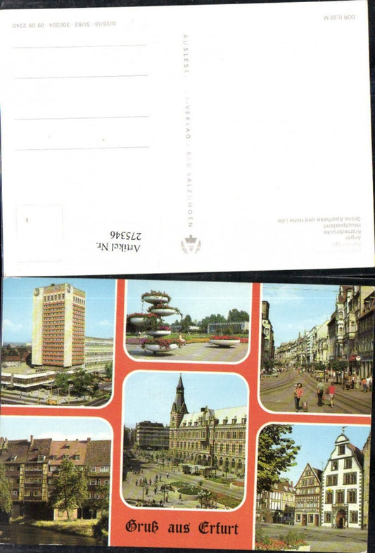 275346, Erfurt Interhotel Kosmos Anger Krämerbrücke Post Office Horticultural Exhibition Multi-view postcard