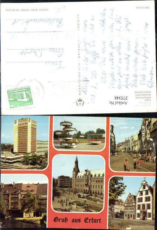 275348, Erfurt Interhotel Kosmos Anger Krämerbrücke Post Office Horticultural Exhibition Multi-view postcard