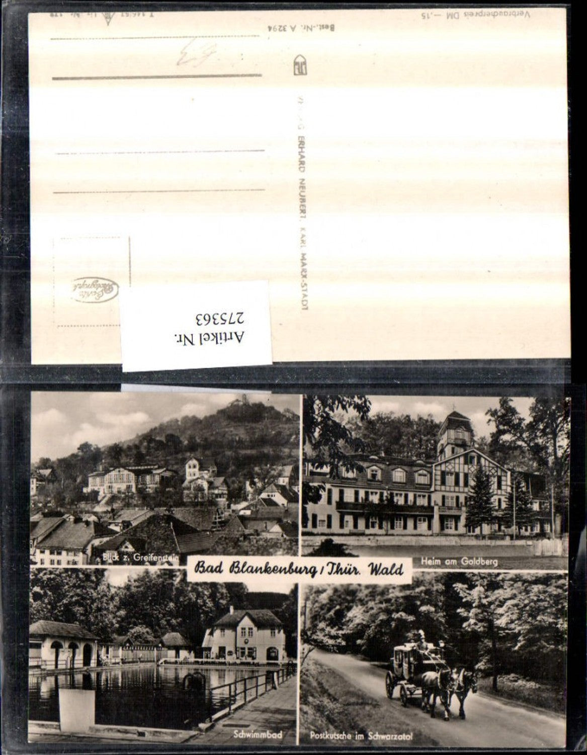 275363,Bad Blankenburg Teilansicht Greifenstein Postkutsche Schwimmbad Heim Mehrbildkarte