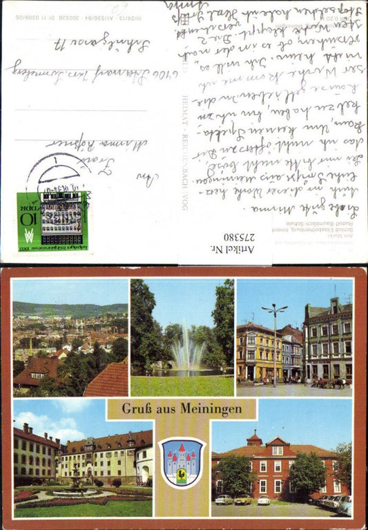 275380,Meiningen Totale Springbrunnen Markt Schloss Schule Mehrbildkarte