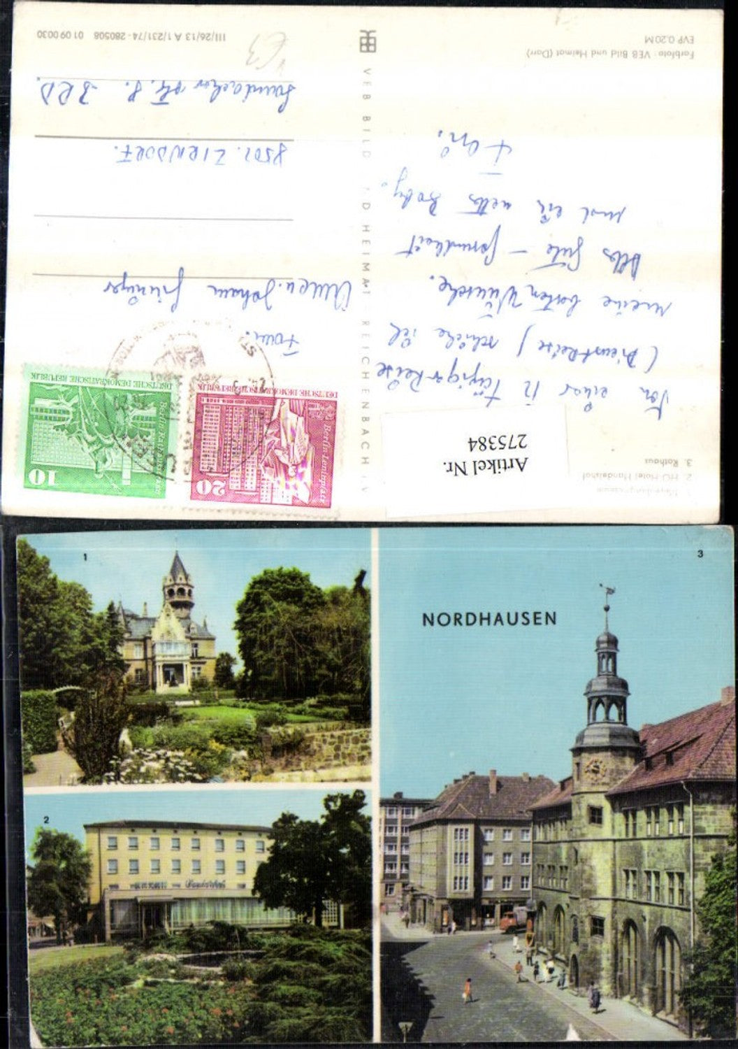 275384, Nordhausen Meyenburg Museum HO-Hotel Town Hall Multi-view postcard pub VEB