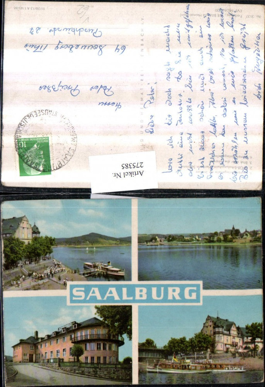 275385, Saalburg steamer landing stage reservoir recreation center dam multi-view map pub VEB