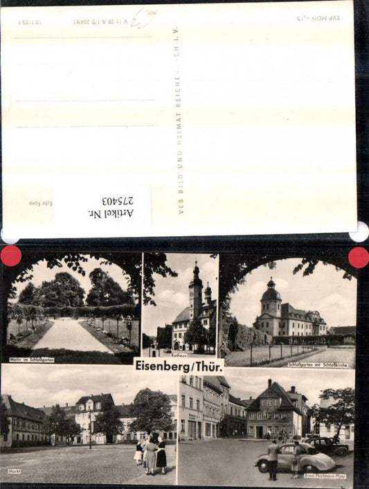 275403,Eisenberg Markt Rathaus Schlossgarten m. Kirche Ernst-Thälmann-Platz Mehrbildkarte