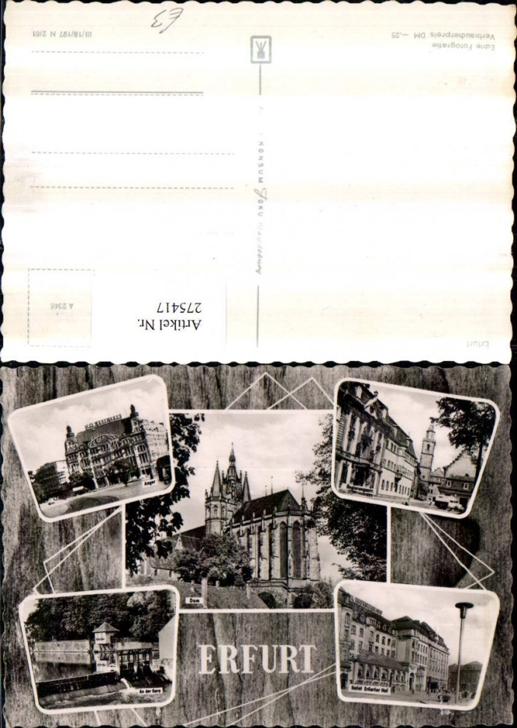 275417,Erfurt Dom Kirche Wehr HO-Warenhaus Hotel Erfurter Hof Regierungsstraße Mehrbildkarte