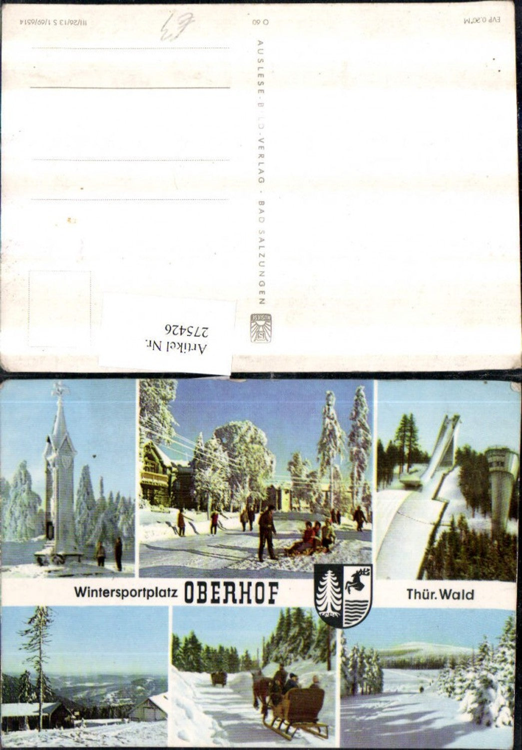 275426, Oberhof in Thuringia, ski jump, horse-drawn sleigh, toboggan, winter scenes, multi-image postcard