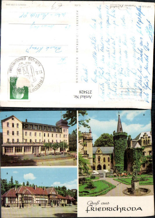 275428,Friedrichroda Schloss Reinhardsbrunn u. Bahnhof FDGB-Heim Hermann Danz Mehrbildkarte