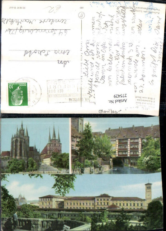275429, Erfurt Cathedral and Severi Merchants' Bridge, view from the city park, multi-image postcard