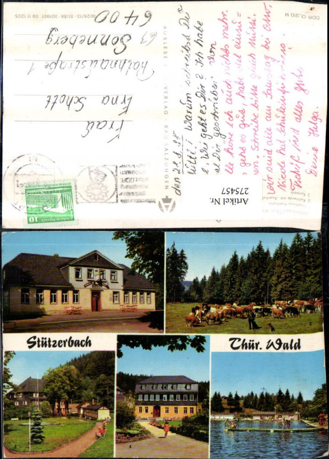 275457,Stützerbach Gasthaus Auerhahn Kuhherde Kurpark Goethehaus Schwimmbad Mehrbildkarte