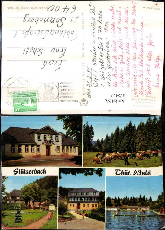 275457, Stützerbach Gasthaus Auerhahn Kuhherde Kurpark Goethehaus Schwimmbad Mehrbildkarte