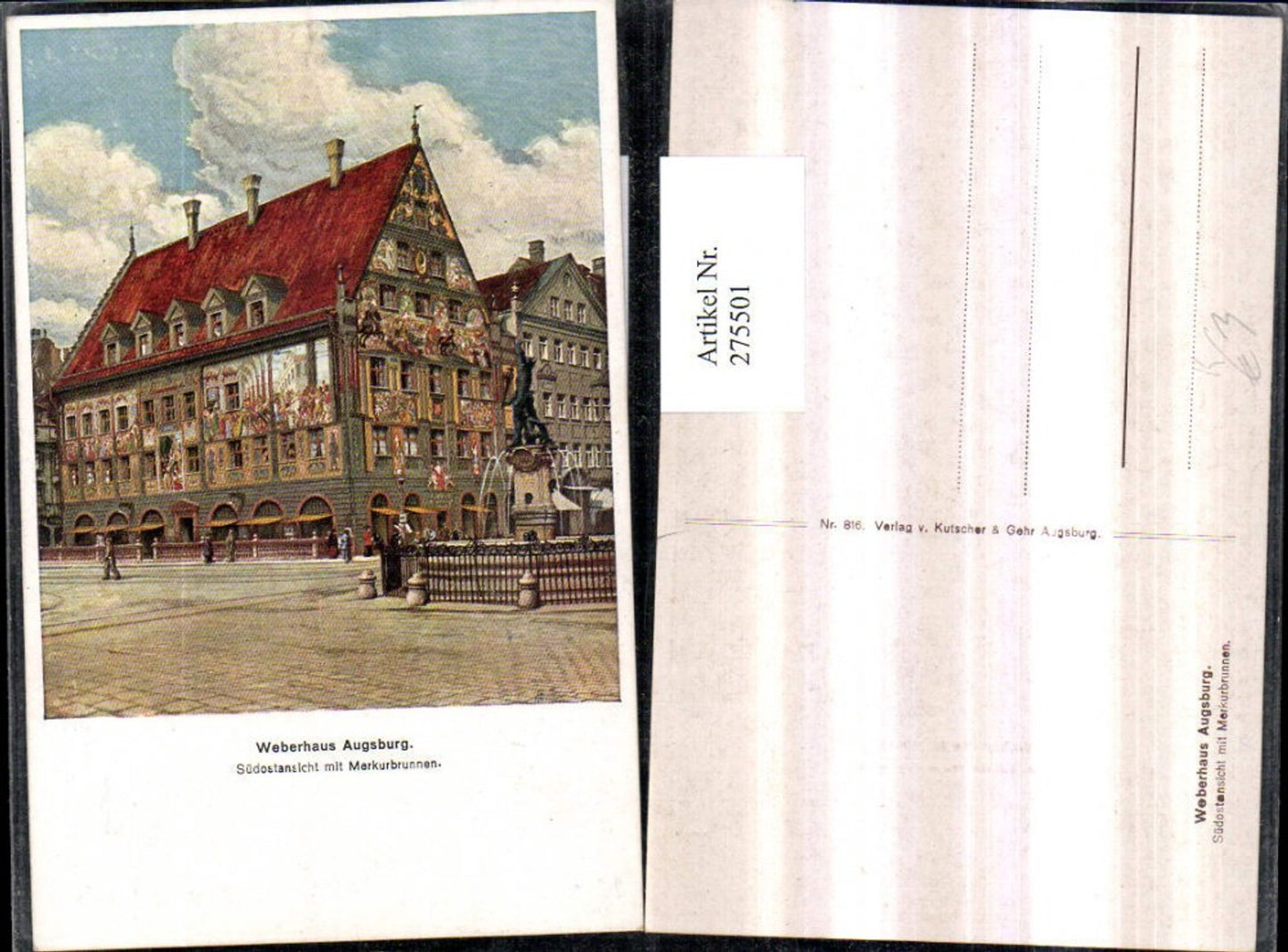 275501,Künstler AK Augsburg Weberhaus m. Merkurbrunnen Brunnen
