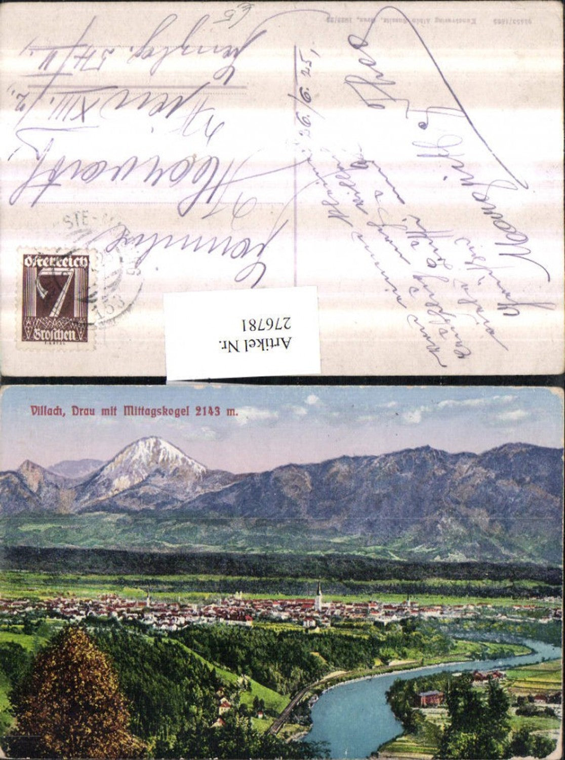 276781,Villach Totale Drau m. Mittagskogel Bergkulisse