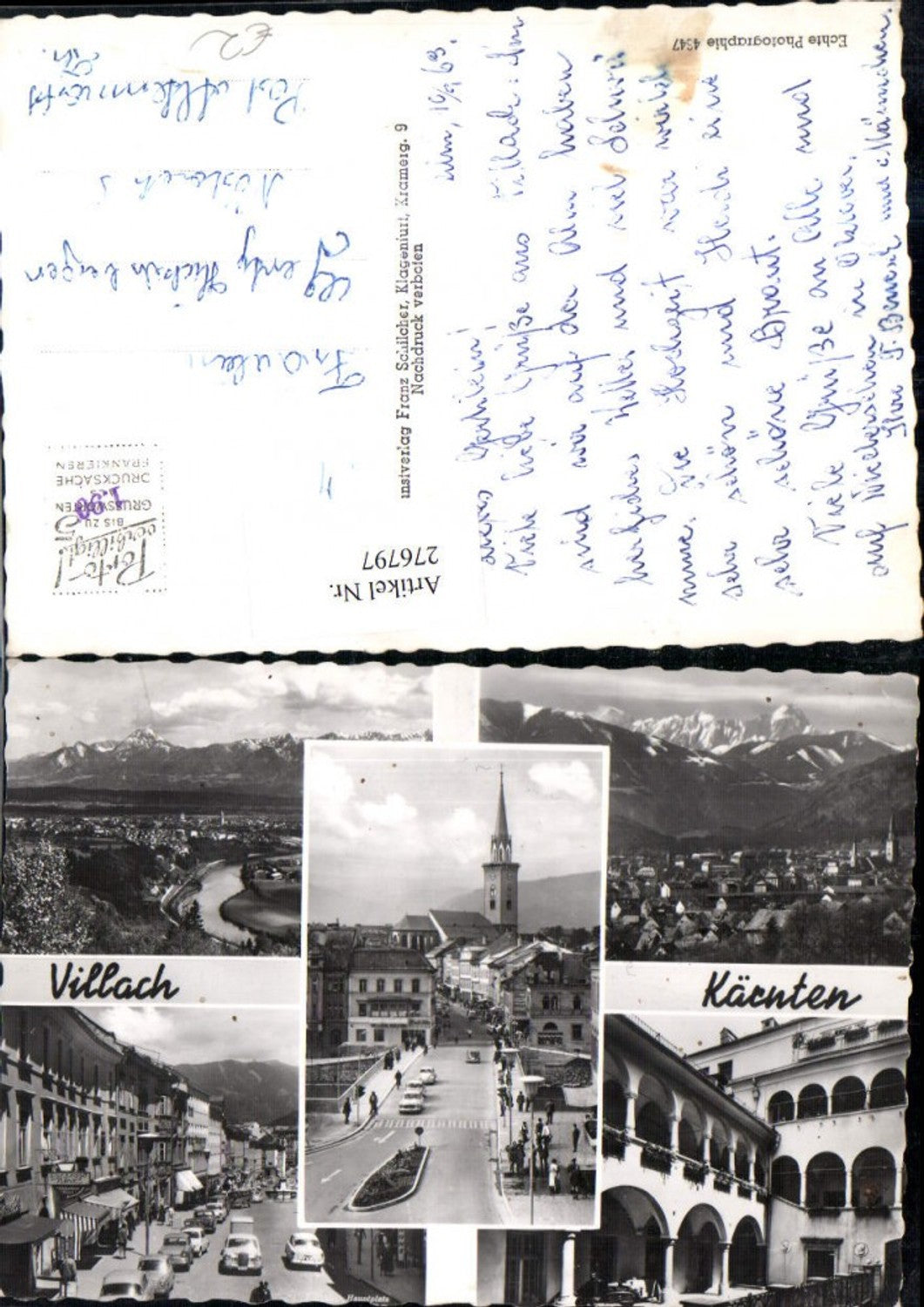 276797,Villach Totale Hof Arkaden Straßenansicht Kirche Geschäfte Mehrbildkarte pub Franz Schilcher 4647