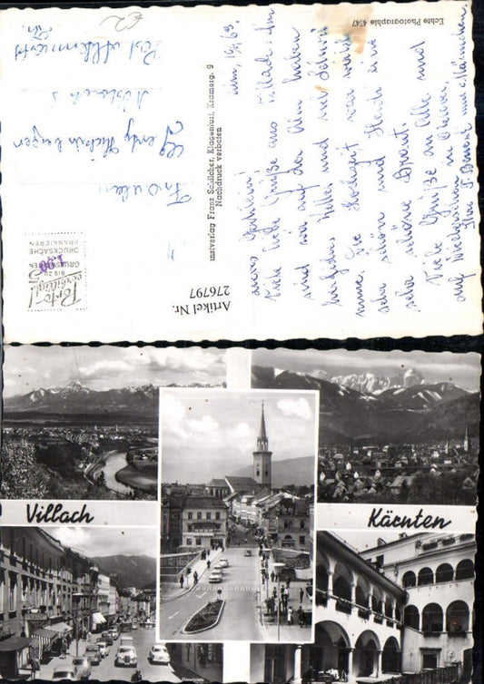 276797,Villach Totale Hof Arkaden Straßenansicht Kirche Geschäfte Mehrbildkarte pub Franz Schilcher 4647