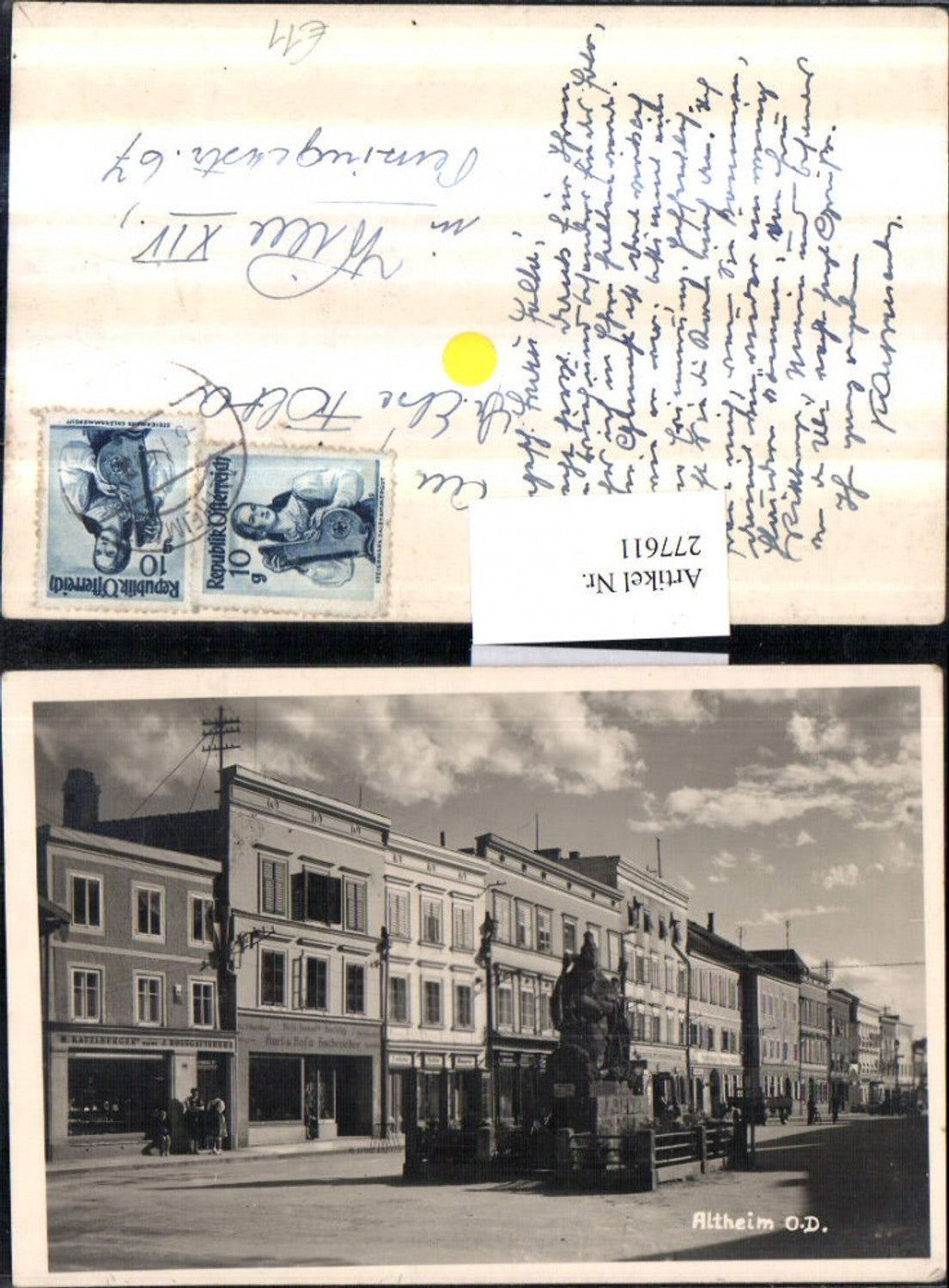 277611,Altheim Straßenansicht Denkmal Geschäfte M. Katzlberger