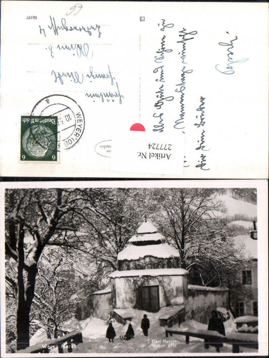 277724,Weyer Markt Kapelle Kinder m. Rodel Schlitten Winterbild pub Carl Harrer