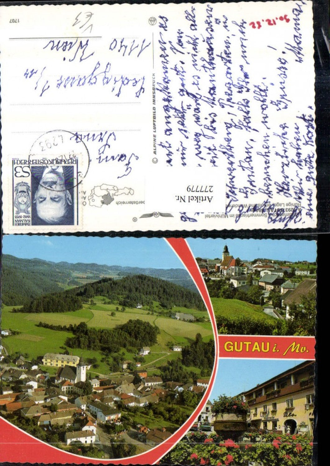 277779,Gutau im Mühlviertel Totale Brunnen Gasthof Pils Mehrbildkarte pub Alpine Luftbild 1707