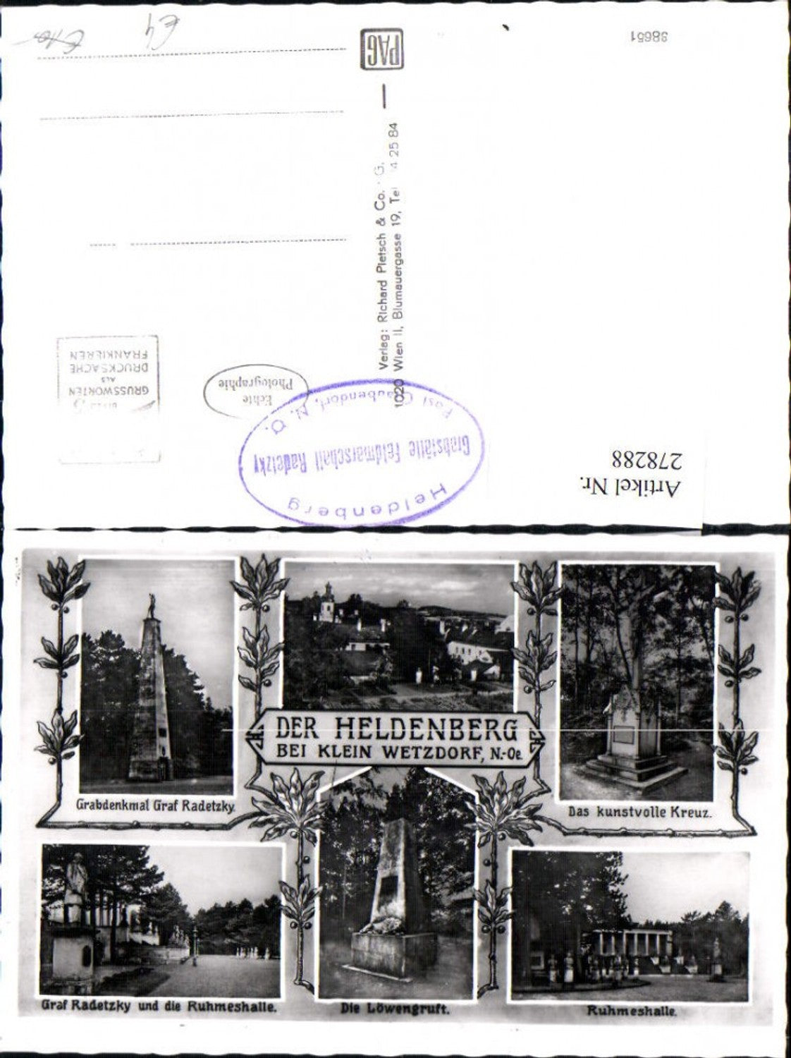 278288,Der Heldenberg b. Klein Wetzdorf Totale Grabdenkmäler Ruhmeshalle Mehrbildkarte