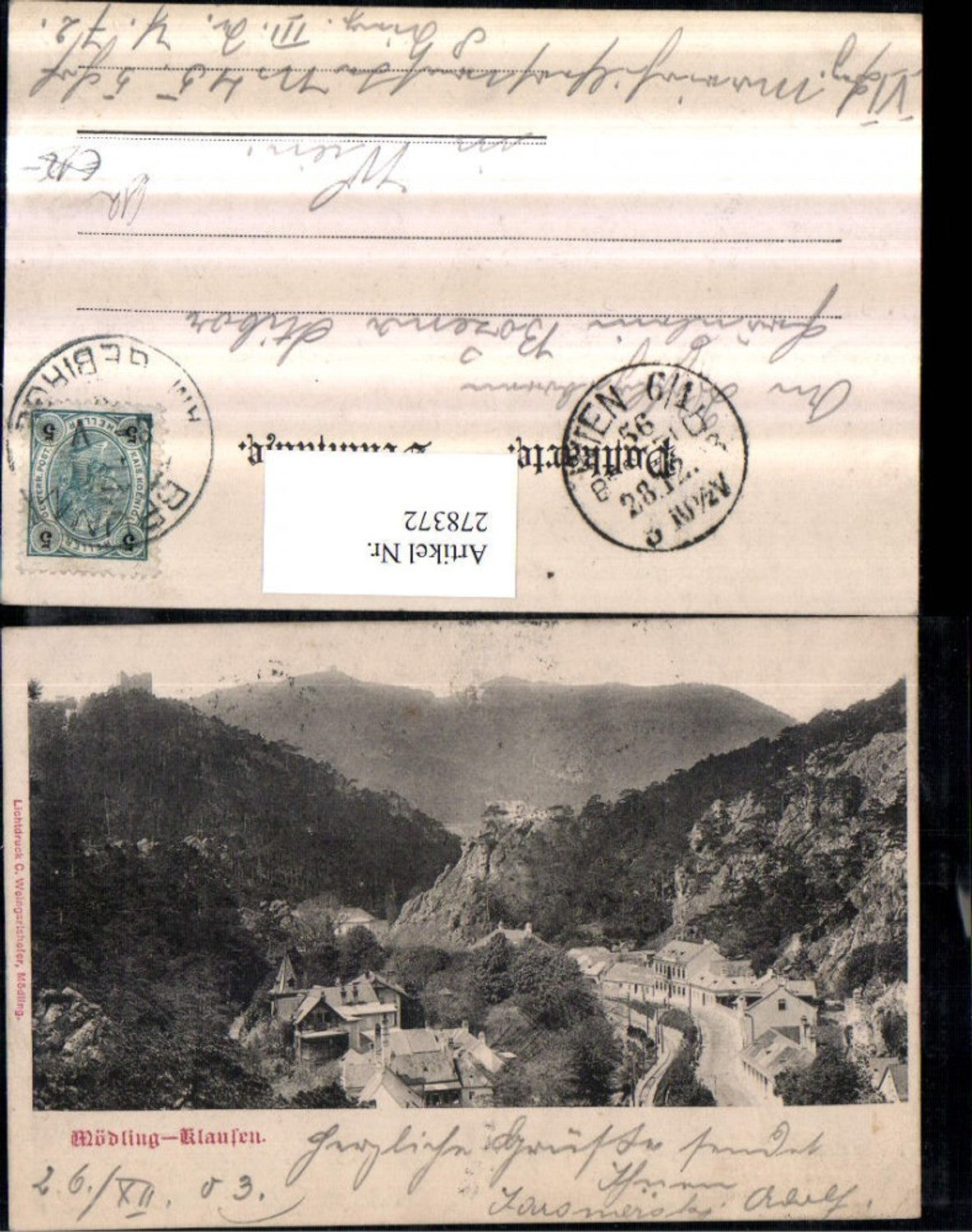 278372,Mödling Klausen Teilansicht m. Ruine