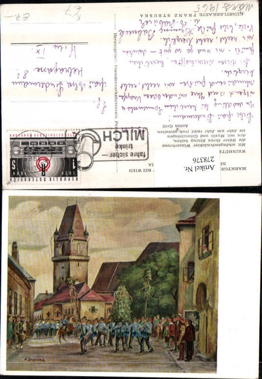 278376,Künstler AK Franz Struska Perchtoldsdorf b. Wien Weinhütereinzug Festzug Stadtturm