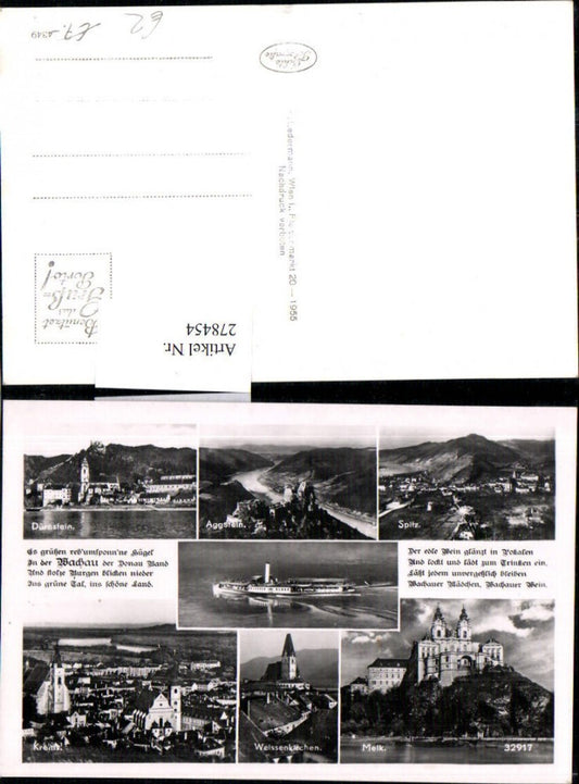 278454,Dürnstein Spitz Burg Aggstein Weißenkirchen Krems Melk Dampfer Mehrbildkarte Text