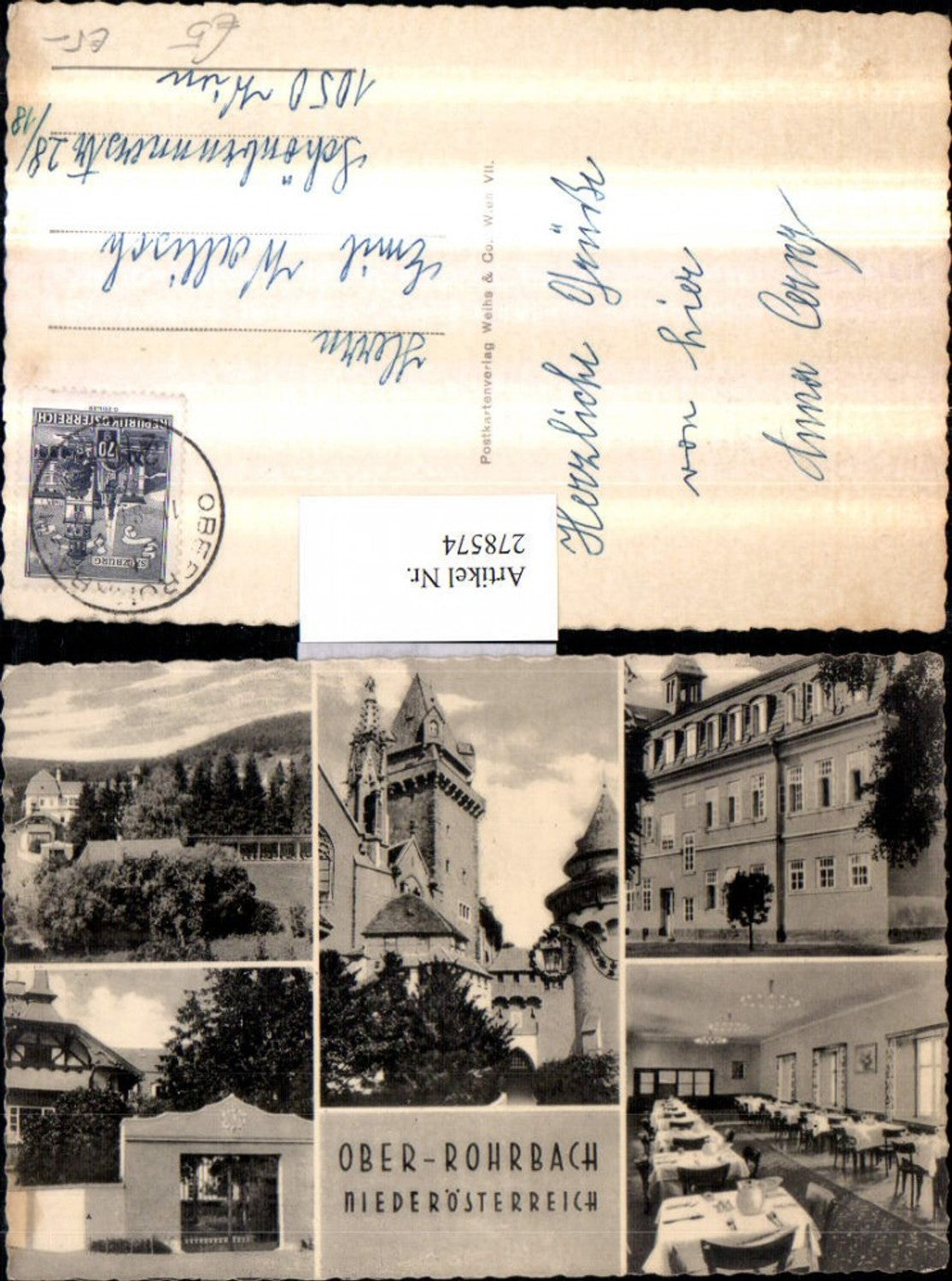 278574,Ober-Rohrbach Oberrohrbach Erholungsheim Burg Kreuzenstein Gebäude Speisesaal Mehrbildkarte