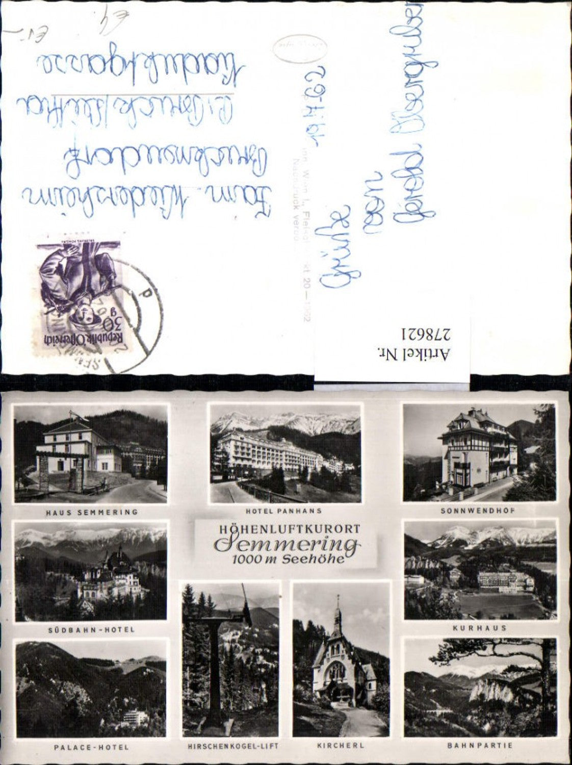 278621,Semmering Hotel Panhans Sonnwendhof Südbahn-Hotel Palace-Hotel Kircherl Kurhaus Mehrbildkarte
