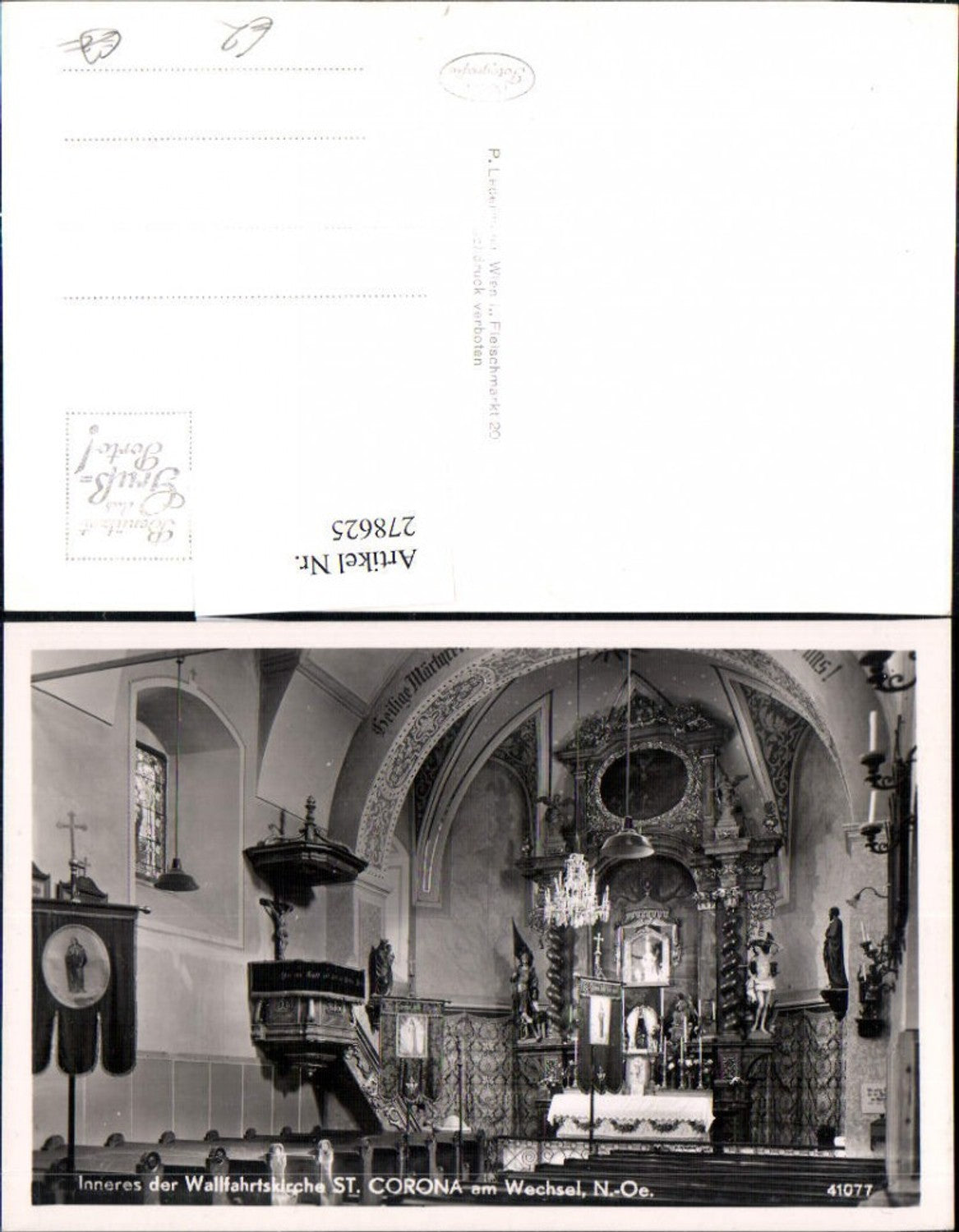 278625,St. Corona am Wechsel Kirche Innenansicht Kanzel Kirchenfahne