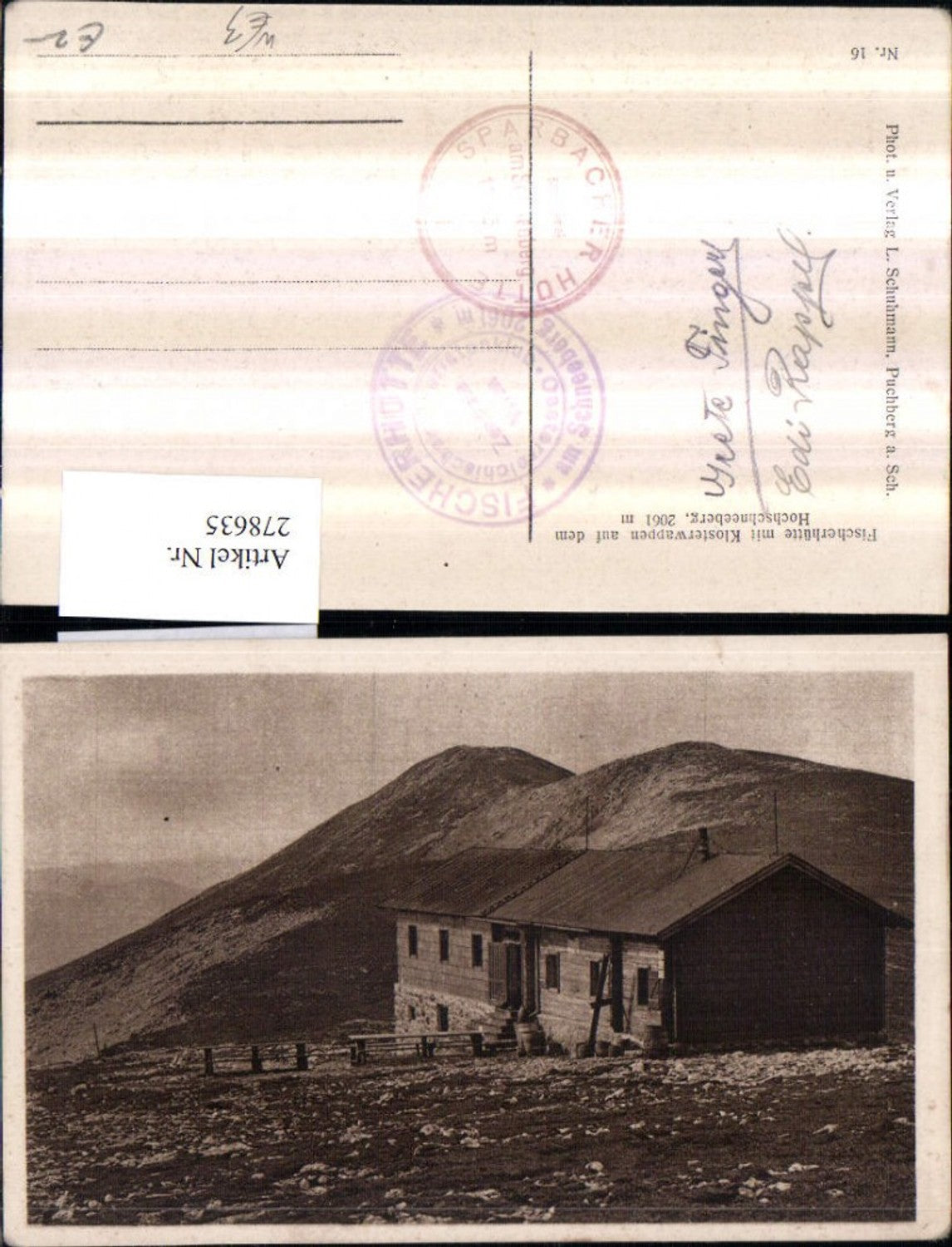 278635,Fischerhütte Berghütte m. Klosterwappen auf d. Hochschneeberg b. Puchberg